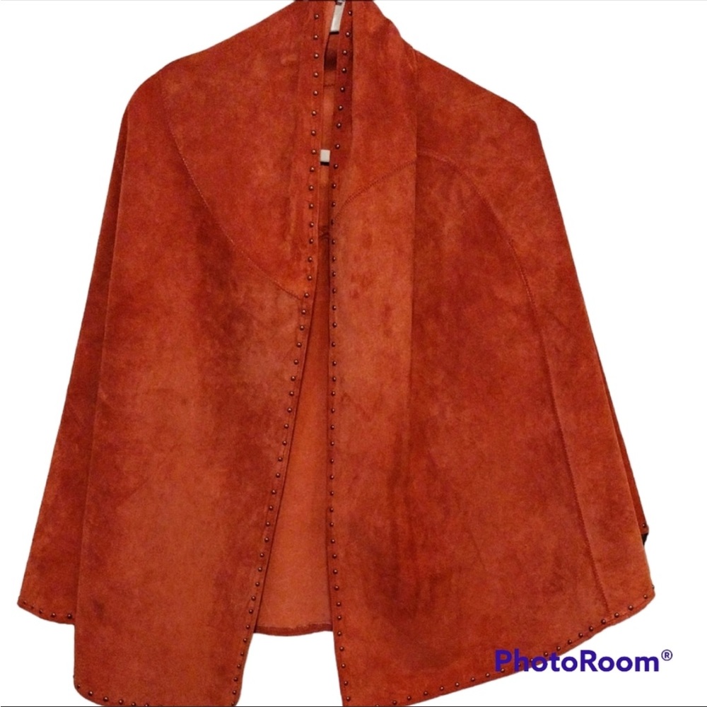 Chico's Leather Suede Cape Wrap Russet Studded